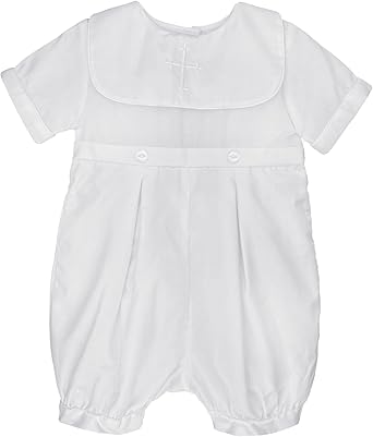 Baby Boys' Hand-Embroidered Cross Christening Romper, White