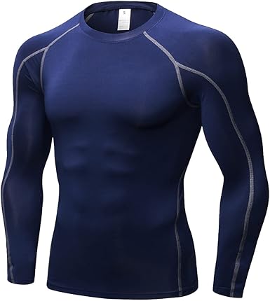 Men's Sports Base Layers, Athletic Long Sleeve Compression Thermal Undershirts Basic Crewneck Tops Slim Workout Shirts