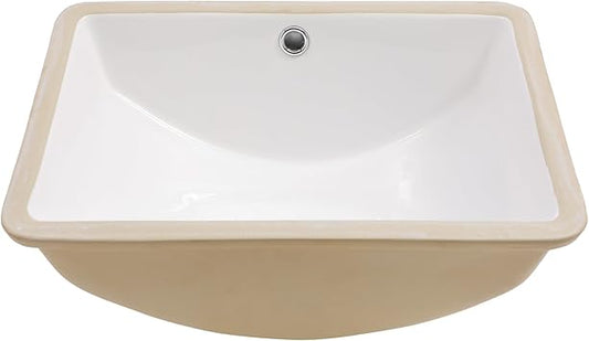 Undermount Bathroom Sink 18x14 Inch White Rectangle Porcelain Vessel Sinks Deep Basin with Overflow Lavatory Vanity Sink Mounted Under the Counter