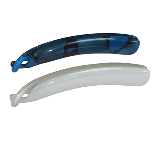 Parcelona French Small 3 å_‰۝ Celluloid Set of 2 French Banana Hair Clip Flexible Ponytail Holder Fashion Durable Styling Women Hair Accessories, Made in France (Pickled Blue- Light Gray)