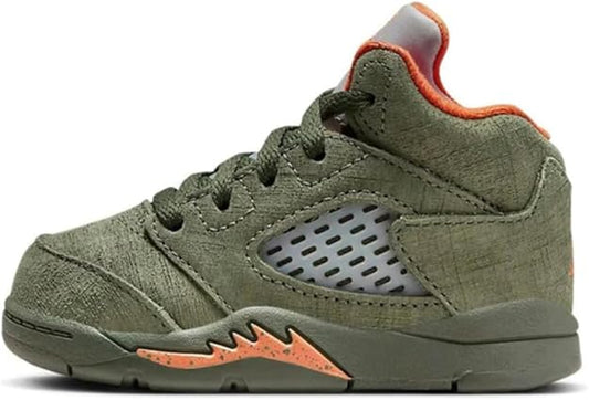 NIKE Toddler Air Jordan 5 Retro 'Olive' Army Olive/Solar Orange (440890 308) TD, White/Gym Red-black