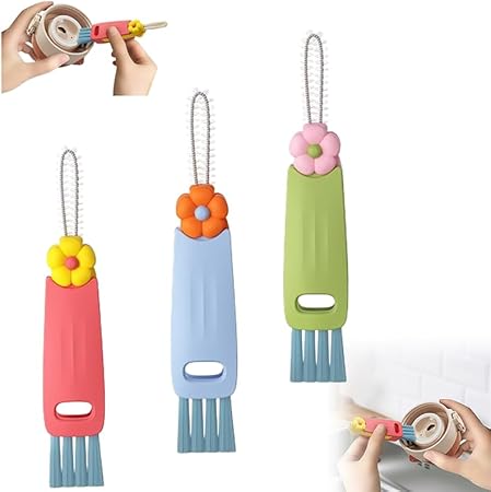 3 in 1 Cup Lid Cleaning Brush, 2024 Upgrade Cup Cleaning Brush Portable Crevice Cleaning Brush Set for Baby Bottle Gap Tight Spaces Cup, Multifunctional Cleaning Brush Cup Lid Cleaner