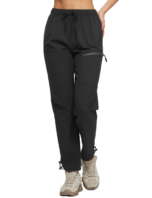 BALEAF Women's Hiking Pants Quick Dry Lightweight Water Resistant Elastic Waist Cargo Pants Black L