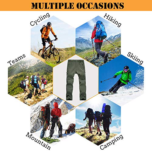 TREKEK Men's Warm Ski Hiking Softshell Fleece Lined Winter Outdoor Windproof Waterproof Pants, Army Green, 34W x 30L