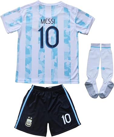 Argentina #10 Leo 2021 Copa-American Home Kids Football Soccer Jersey/Shorts/Socks Kit Gift Set Youth Sizes