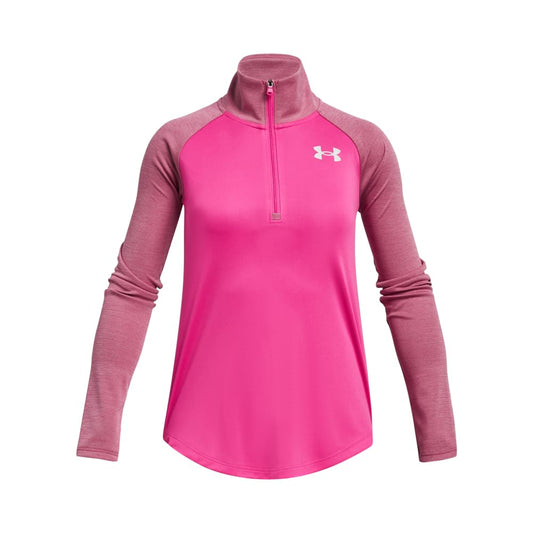 Under Armour Girls' Standard Tech Graphic Half Zip Hoodie, (652) Rebel Pink / / Metallic Silver, Large