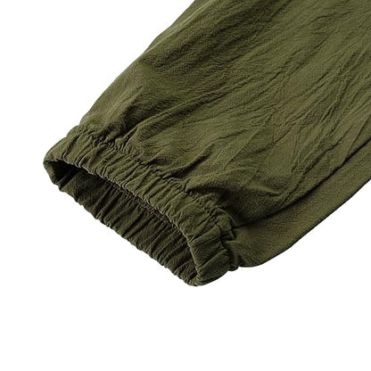 NANAMEEI Sport Mens Yoga Harem Pants Linen Aladdin Pants Summer Trousers Linen Pants Botton Pockets Army Green L