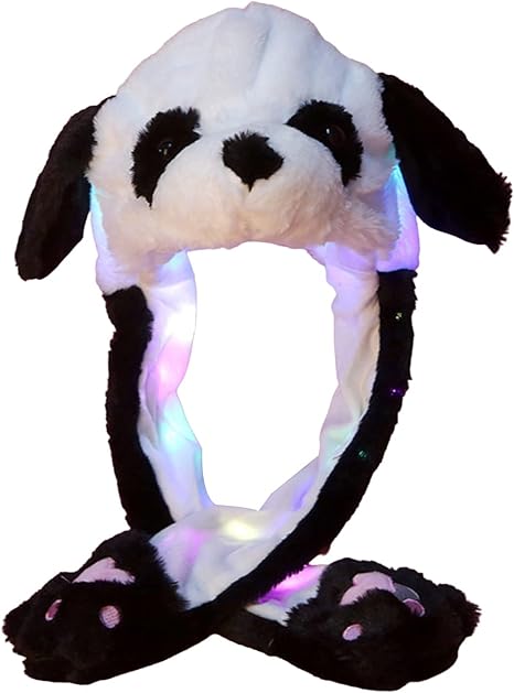Plush Rabbit Hat with Moving Ears Funny Jumping Bunny Ear Caps LED Light Up Floppy Ear Warm Hats for Girls Boys