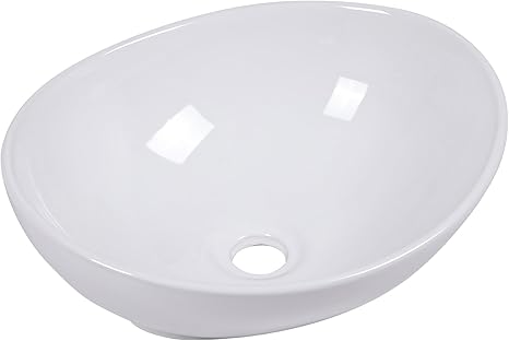 Logmey Oval Bathroom Vessel Sink, 16 x 13 Inch White Bowl Sink Porcelain Ceramic Modern Countertop Above Counter Bathroom Vanity Sink Bowl