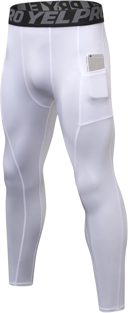 Men's Athletic Leggings Workout Compression Pants with Pockets Cool Dry Base Layer Active Tights for Cycling Running