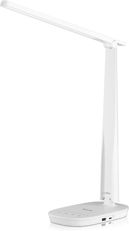 Honeywell Sunturalux_¾¢ LED Desk Lamp Dimmable Desk Light with USB A+C Dual Charging Port Eye-Caring Foldable Table Lamp with 4 Color Modes for Home Office Bedroom Reading Study Work HWT-H2W White