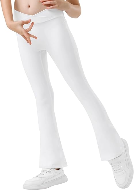 B&GCozy Girls Flared Leggings Yoga Dance Pants Kids Cross High Waisted Pants for Girls with Pockets Size 6-15 Years