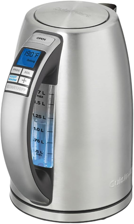Cuisinart PerfecTemp 1.7-Liter 1500-Watt Stainless Steel Cordless Programmable Kettle with Six Presets, Stay-Cool Handle, and 360-Degree Swivel Power Base With LED display
