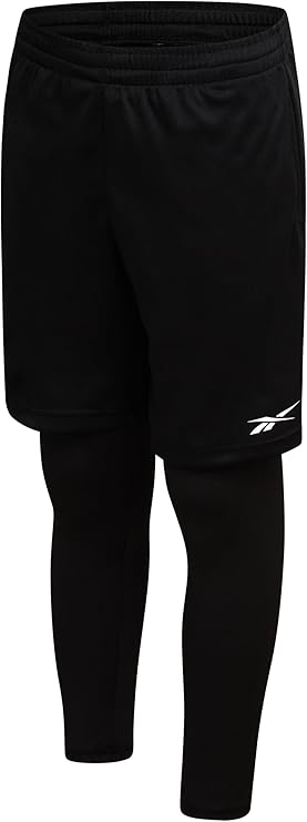 Reebok Boys Basketball Shorts - 2-in-1 Boys Athletic Shorts for Running with Compression Leggings, Pockets, and Drawstring