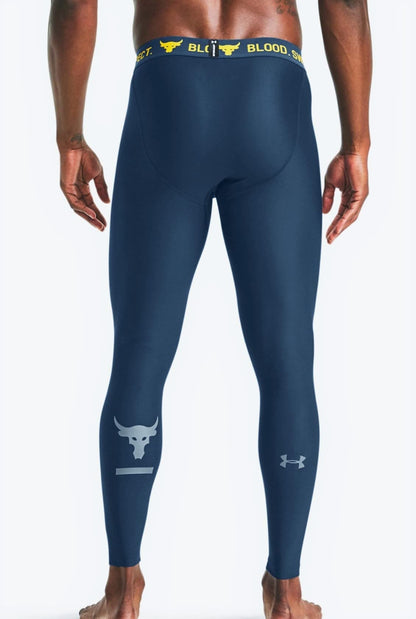 Under Armour UA Project Rock Compression Pants Workout Compression Pants Brahma Bull Navy Heat Gear Compression Navy Men's Workout Pants Large