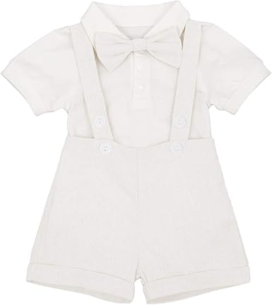 Baby Boys Formal Suit Gentleman Bowtie Romper Suspenders Shorts Wedding Tuxedo Outfit Cake Smash Christening Clothes
