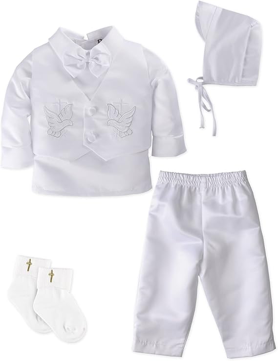 Baby Boy Christening Outfits Baptism 5 Pcs Long Sleeve Suit Set Cross Detail