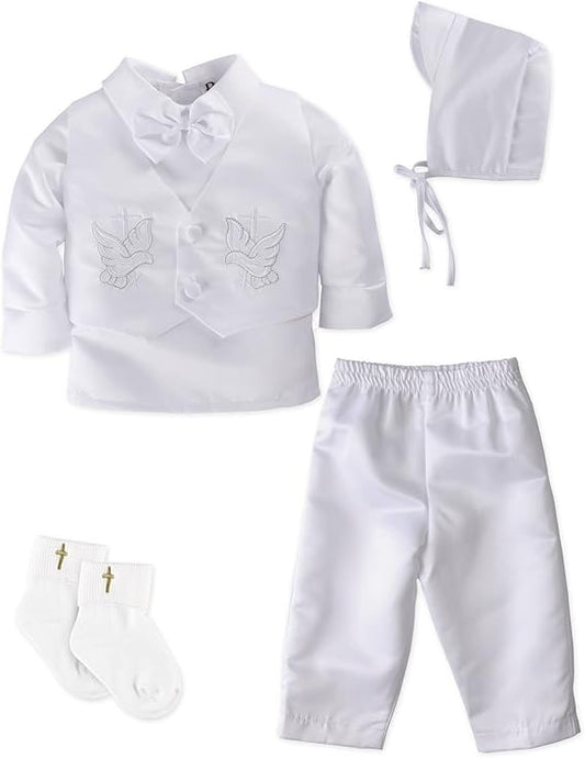 Baby Boy Christening Outfits Baptism 5 Pcs Long Sleeve Suit Set Cross Detail