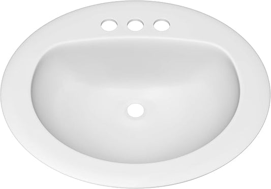 PROFLO PF20174 Rockaway 20-1/2" Oval Vitreous China Drop In Bathroom Sink with Overflow and 3 Faucet Holes at 4" Centers - White
