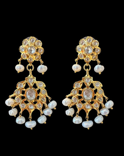 PS564 Aurora gold plated pendant set in moissanite and fresh water pearls ( READY TO SHIP )