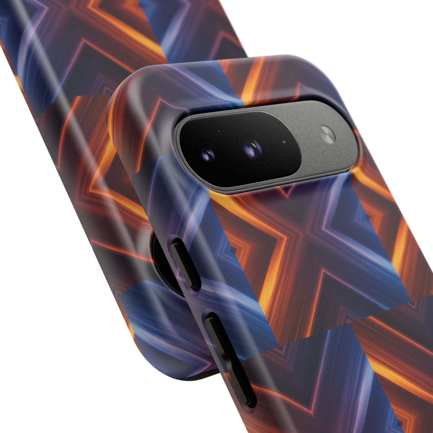 Stylish Tough Phone Case With Blue & Orange Abstract Design