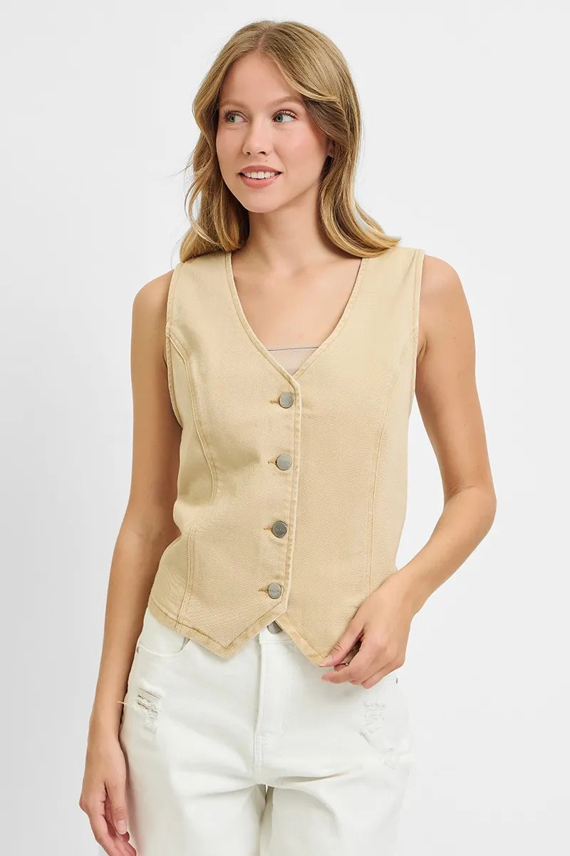 RISEN Full Size V Neck Button Down Vest Plus Size