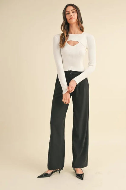MABLE Cut Out Long Sleeve Ribbed Knit Top