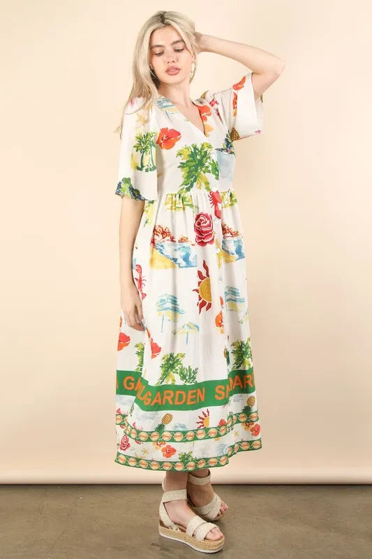 VERY J Button Down Printed Midi Dress