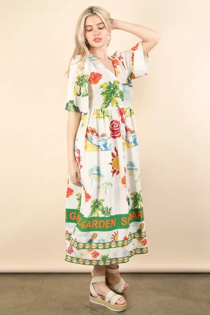 VERY J Button Down Printed Midi Dress