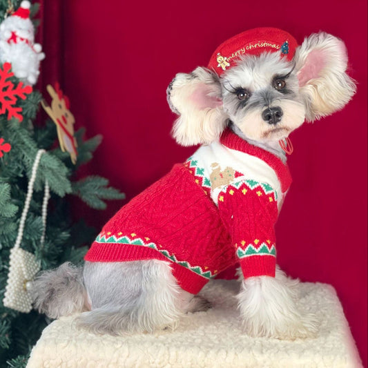 Christmas Dog Sweater  Cozy Knitted Holiday Pet Jumper Pullover with Gingerbread Design Warm Winter Apparel