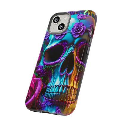 Neon Skull and Roses Vibrant Tough Phone Case