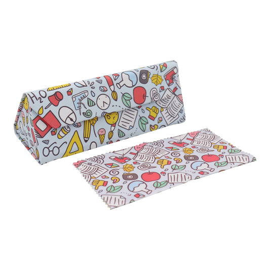 Back to School Print Glasses Case - Vegan Leather Magic Folding Hardcase