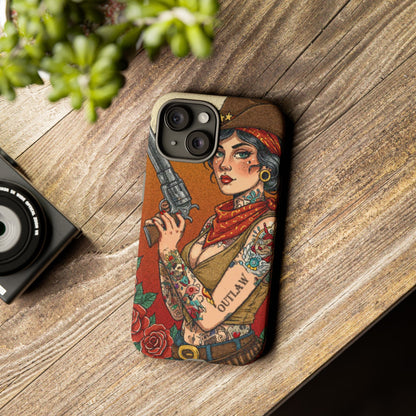 Vintage Western Tough Phone Case with Outlaw Design