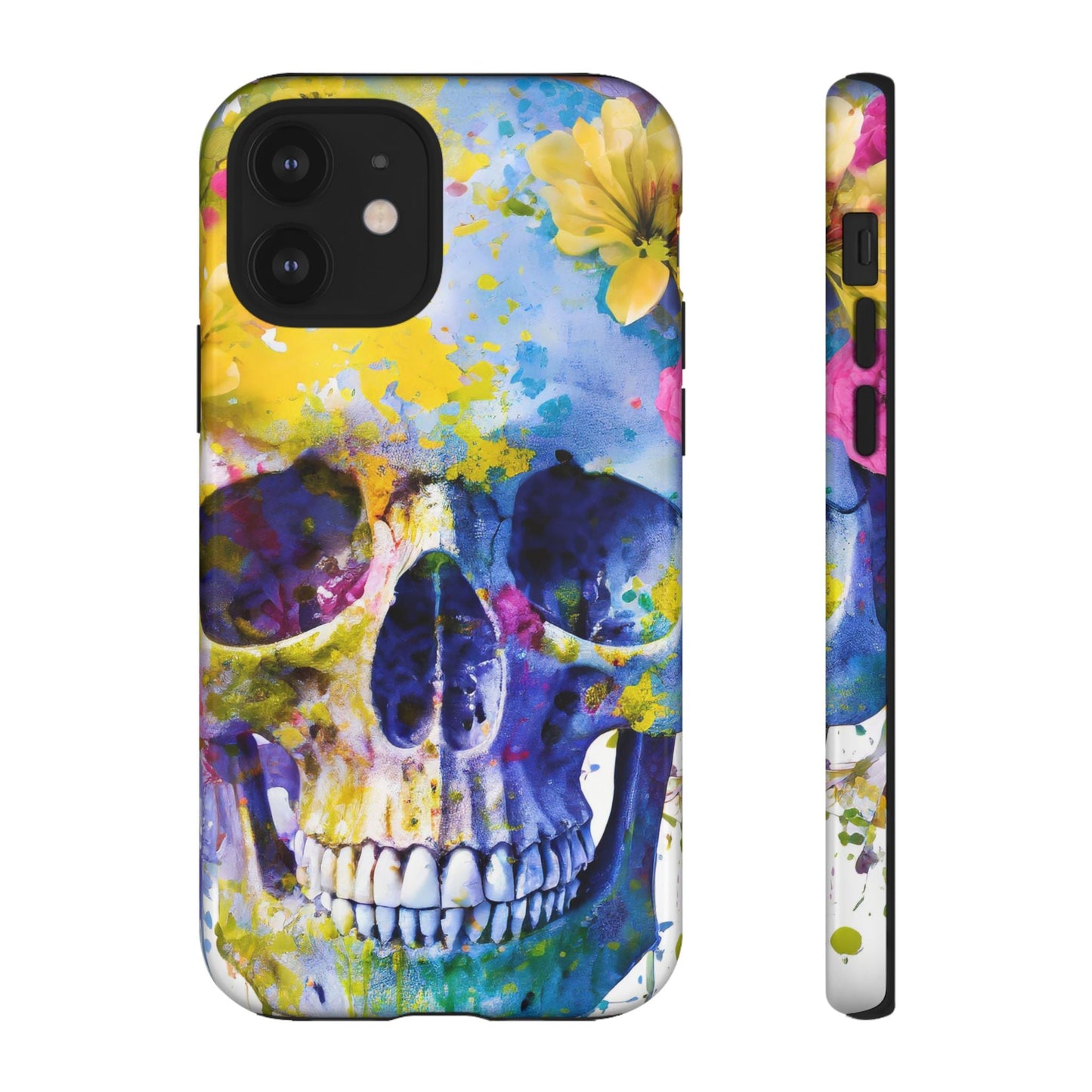 Vibrant Blue Floral Skull Tough Phone Case