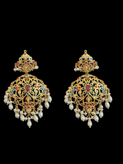 Navratan necklace with earrings in gold plated silver ( READY TO SHIP )