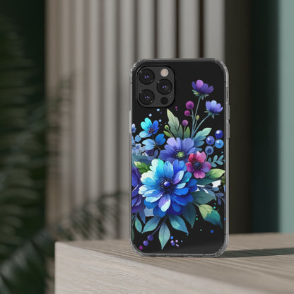 Vibrant Blue Floral Clear Phone Case
