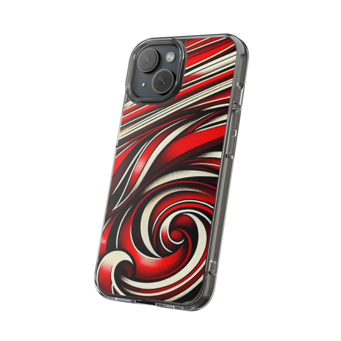 Red & White Swirl Abstract Clear Phone Case