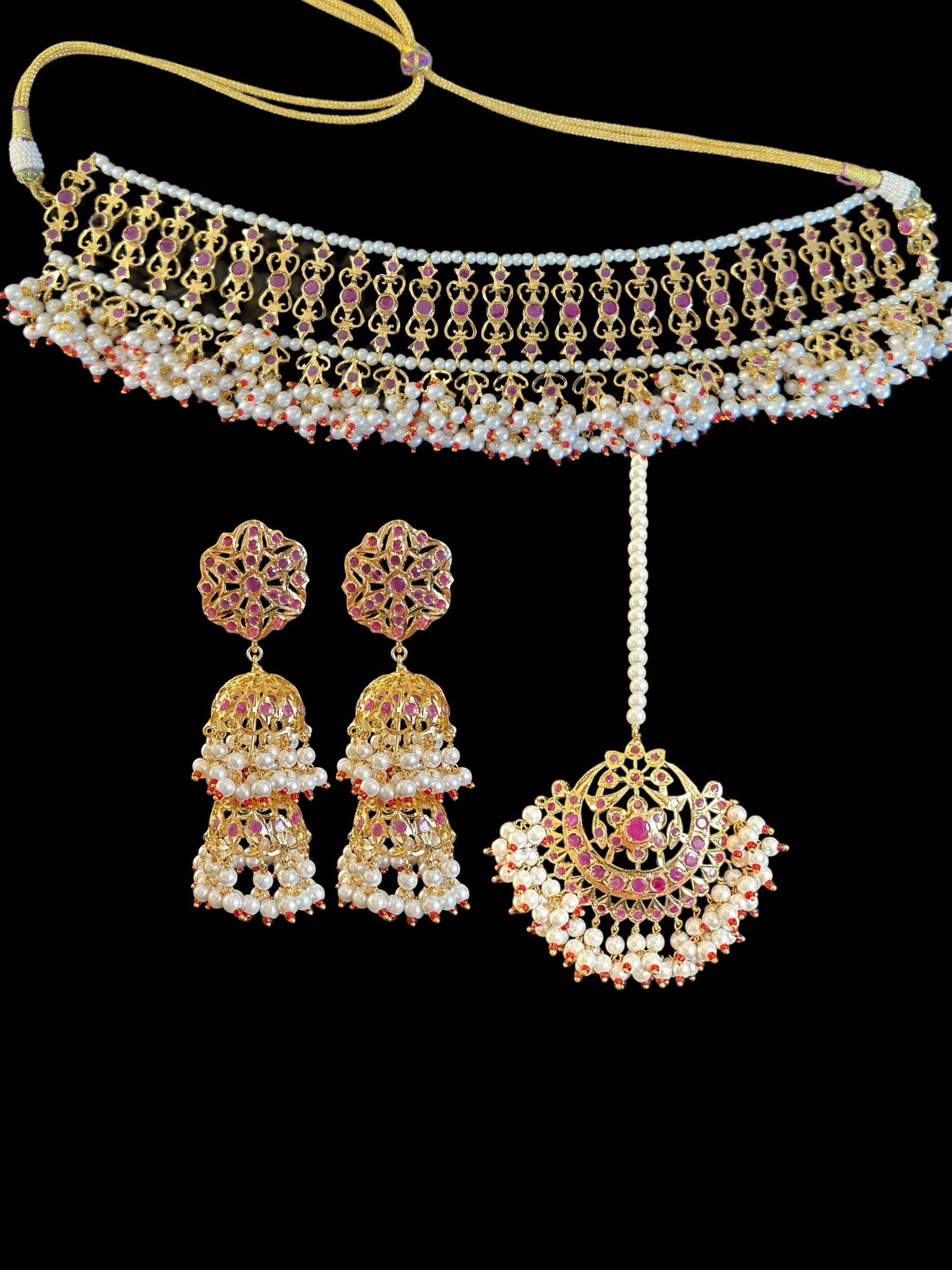 C534 Viya bridal choker set in rubies and pearls  (SHIPS IN 4 WEEKS )