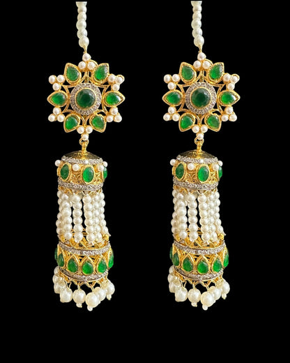 DER790 Zircon and pearl gold plated jhumka earrings ( READY TO SHIP )