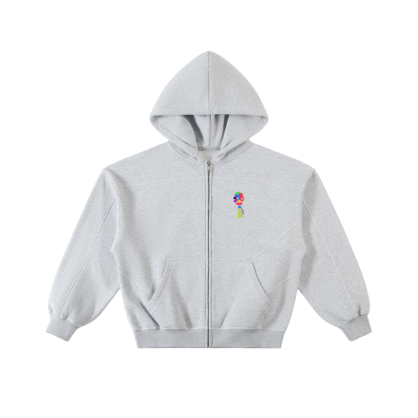 Love Bar Contrast-Stitched Boxy Fleece Zip Hoodie