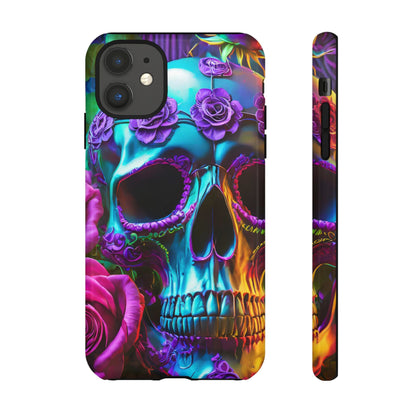 Neon Skull and Roses Vibrant Tough Phone Case