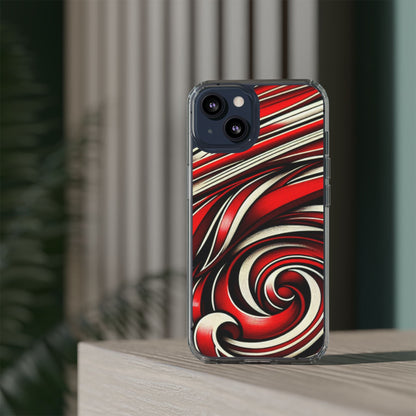 Red & White Swirl Abstract Clear Phone Case