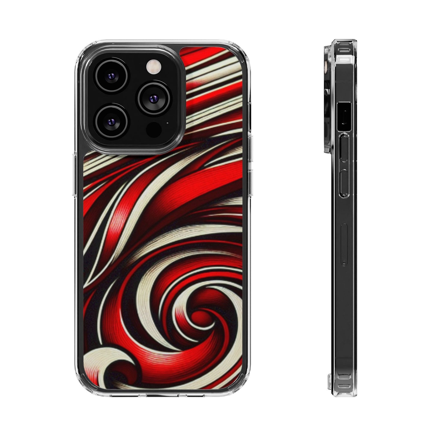 Red & White Swirl Abstract Clear Phone Case