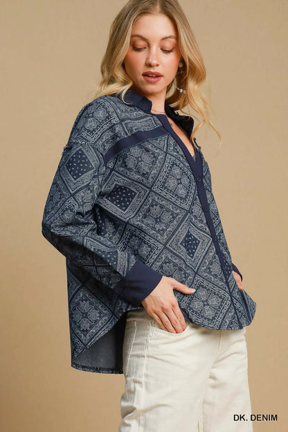 Garden Naked Paisley Print Denim Shirt Jacket