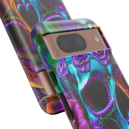 Neon Skull and Roses Vibrant Tough Phone Case