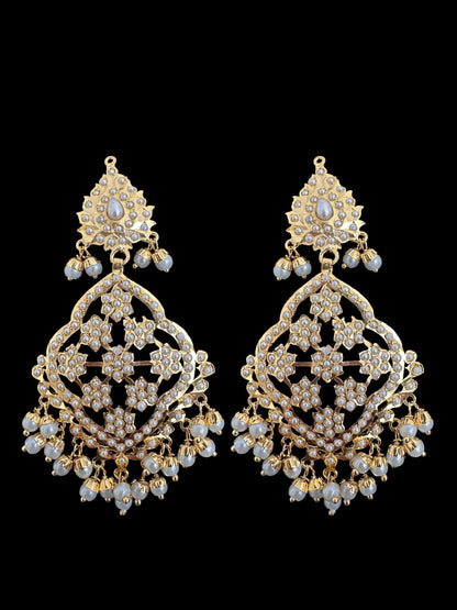 Mehru Jadau chandbali earrings tika in pearls ( READY TO SHIP )
