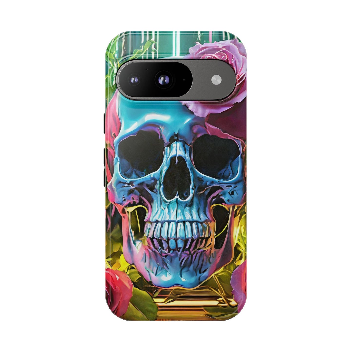 Neon Rose Skull Tough Phone Case