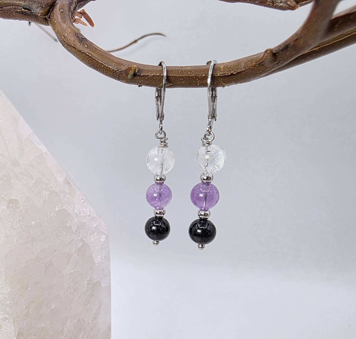 SACRED SPACE - Clear Quartz, Amethyst, Black Onyx Jewelry Set