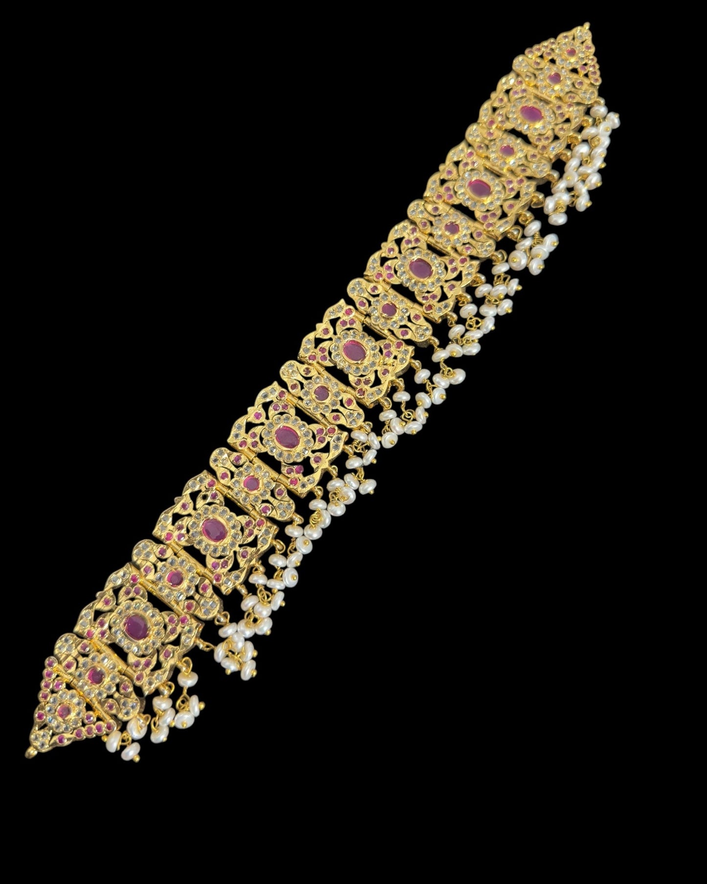 C542 Nishat fresh water pearl choker with earrings -RUBY  ( READY TO SHIP )