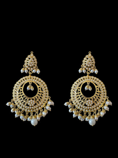PS523 Jadau pendant and earrings tika set in pearls (READY TO SHIP )